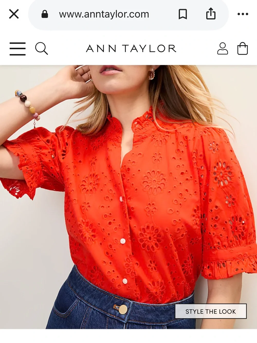 NWT Ann Taylor Red Eyelet Button-Up Blouse Size Small